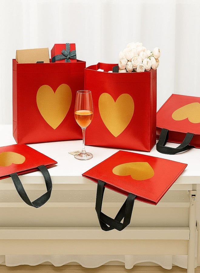 Abbylike 24 Pcs Non Woven Red Gift Bags with Shiny Gold Heart Print Large Size 13 x 5 x 11 Inch Reusable Red Gift Bag with Handles for Valentines Day, Birthday, Wedding, Anniversary, Bridal Party - Image 3